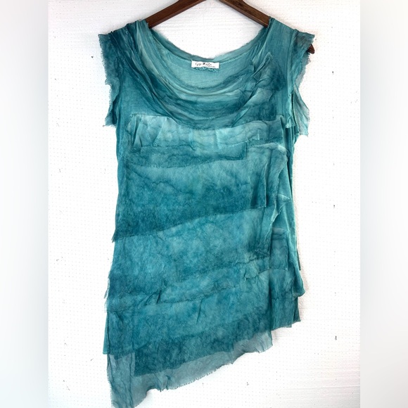 Gigi Moda M Silk Asymetrical Layered Sleeveless Teal Top - Picture 1 of 7
